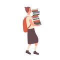 Nerd girl carrying pile of books