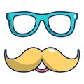 Nerd glasses and mustaches icon, cartoon style