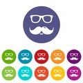 Nerd glasses mustaches icons set vector color Royalty Free Stock Photo