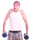 Nerd guy with dumbbells Royalty Free Stock Photo