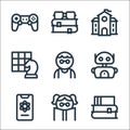 Nerd line icons. linear set. quality vector line set such as books, girl, molecule, robot, nerd, chess, college, books