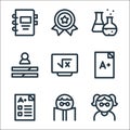 Nerd line icons. linear set. quality vector line set such as nerd, boy, exam, exam, blackboard, skills, test tubes, awards