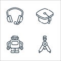 nerd line icons. linear set. quality vector line set such as compass, robot, graduation hat