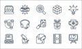 Nerd line icons. linear set. quality vector line set such as equation, exam, old computer, film, microscope, electron, plant,