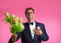 Nerd man with lipstick face marks Valentines Day Royalty Free Stock Photo