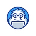 Nerd mascot yeti programmer work on the laptop logo design