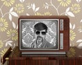 Nerd retro 60s vintage wooden tv presenter Royalty Free Stock Photo