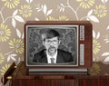 Nerd retro 60s vintage wooden tv presenter Royalty Free Stock Photo