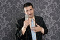 Nerd retro mustache man microphone singing silly Royalty Free Stock Photo