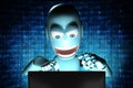 Nerd Robot hacker with blue binary code