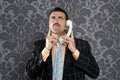 Nerd scared expression businessman telephone call Royalty Free Stock Photo