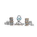 Nerd studies in library. Man reading a book. Education books. Hand drawn. Stickman cartoon. Doodle sketch, Vector graphic