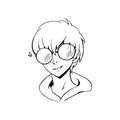 Nerd teen boy with glasses comics drawing