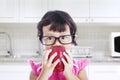 Nerd toddler in the kitchen