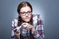 Nerd Woman with Gamepad Royalty Free Stock Photo