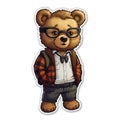 Nerdy IT Bear Sticker on White Background. Generative ai