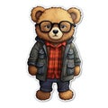 Nerdy IT Bear Sticker on White Background. Generative ai