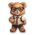 Nerdy IT Bear Sticker on White Background. Generative ai