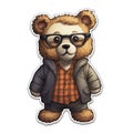 Nerdy IT Bear Sticker on White Background. Generative ai