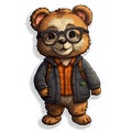 Nerdy IT Bear Sticker on White Background. Generative ai