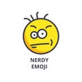 Nerdy geek emoji vector line icon, sign, illustration on background, editable strokes