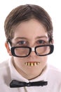 Nerdy kid with bad teeth short Royalty Free Stock Photo