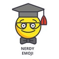 Nerdy student emoji vector line icon, sign, illustration on background, editable strokes Royalty Free Stock Photo