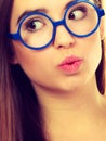 Nerdy woman showing making funny face Royalty Free Stock Photo