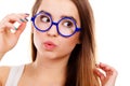 Nerdy woman showing making funny face Royalty Free Stock Photo