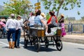 NERJA, SPAIN - 15 MAY 2022 Local people in colourful costumes participating in one of the most beautiful fiestas in Axarquia, the