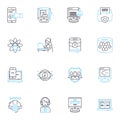 Nerk Security linear icons set. Cybersecurity, Protection, Encryption, Defense, Firewall, Antivirus, Monitoring line