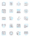 Nerk Security linear icons set. Firewall, Encryption, Authentication, Intrusion, Cybersecurity, Malware, Vulnerability