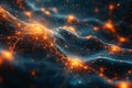 Nerve firing a signal through axon nerve communication. Synaptic transmission of nerve impulses in human brain