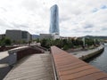 Nervion river and abandoibarra bridge in European Bilbao city in Spain - vertical