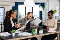 Nervous businessman quarrelling in coworking space Royalty Free Stock Photo