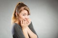 Nervous girl biting nails. Royalty Free Stock Photo