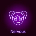 nervous girl face icon in neon style. Element of emotions for mobile concept and web apps illustration. Signs and symbols can be Royalty Free Stock Photo