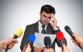 Nervous man is sweating, he afraid of public speech Royalty Free Stock Photo