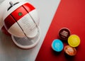 Nescafe Dolce Gusto coffee machine with Nescafe Dolce Gusto capsules. Selective focus Royalty Free Stock Photo