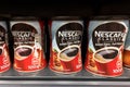Nescafe jars for sale with their logo. Nescafe is a brand of Nestle specialized in instant coffee and coffee derivates