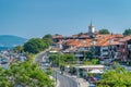 Nessebar, Bulgaria - 7 Sep 2018: Nesebar ancient city street leading to the Church Dormition of Theotokos, on the Bulgarian Black