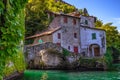 Nesso, Italy - July 16, 2021: The medieval coastal town of Nesso in the Como lake, Italy Royalty Free Stock Photo