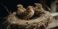 A nest of baby birds chirping for their mother to bring them food, concept of Parental care, created with Generative AI