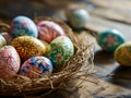 A Nest of Decorated Easter Eggs Royalty Free Stock Photo