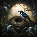 Ai Generated illustration Wildlife Concept of Nest of Magpie Pica pica Royalty Free Stock Photo