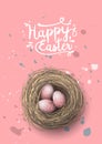 Nest with pink eggs on pink background, illustration