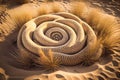 nest of rattlesnake, coiled in the sand dunes