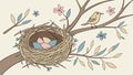 Nest with Spotted Eggs: Spring Bird Life Illustration, vector design Generative AI Royalty Free Stock Photo