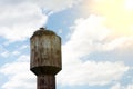 Nest stork on the old water tower. Against the sky. Royalty Free Stock Photo