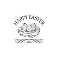 Nest with three eggs. Easter greeting card. Vector illustration.